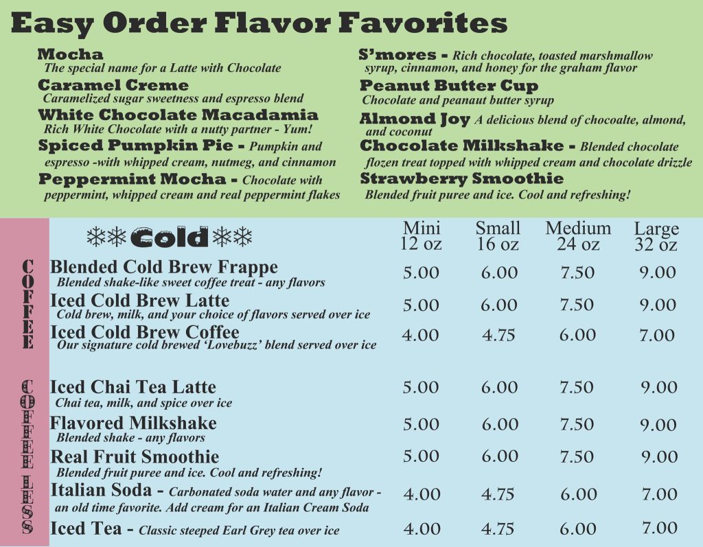 cold drink menu