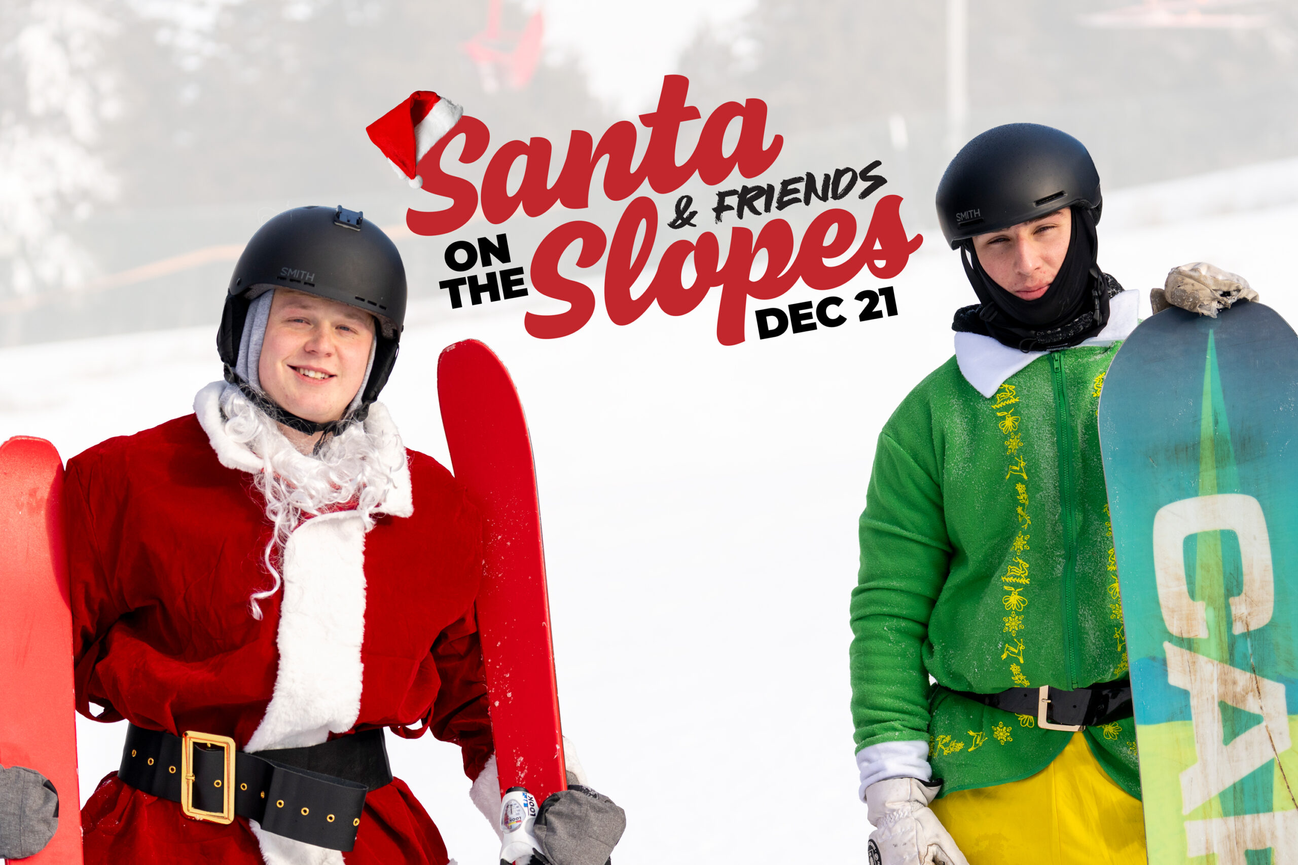 Santa and Buddy the Elf Ski and Snowboard